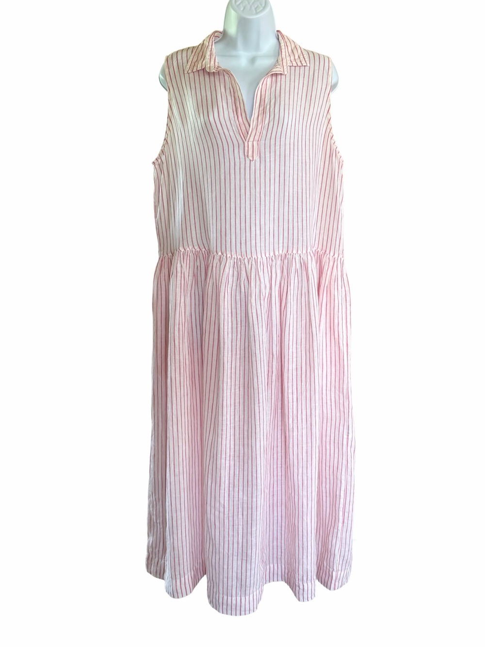 Frank & Eileen Daphne Pink Stripe Italian Linen Sleeveless Maxi Dress L